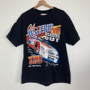 Vintage Darrell Waltrip Route 66 Shirt Mens Large Black Gildan NASCAR Tee